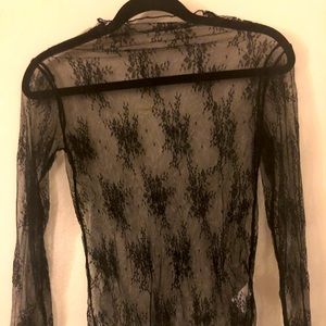 Floral lace sheer mock-neck tee